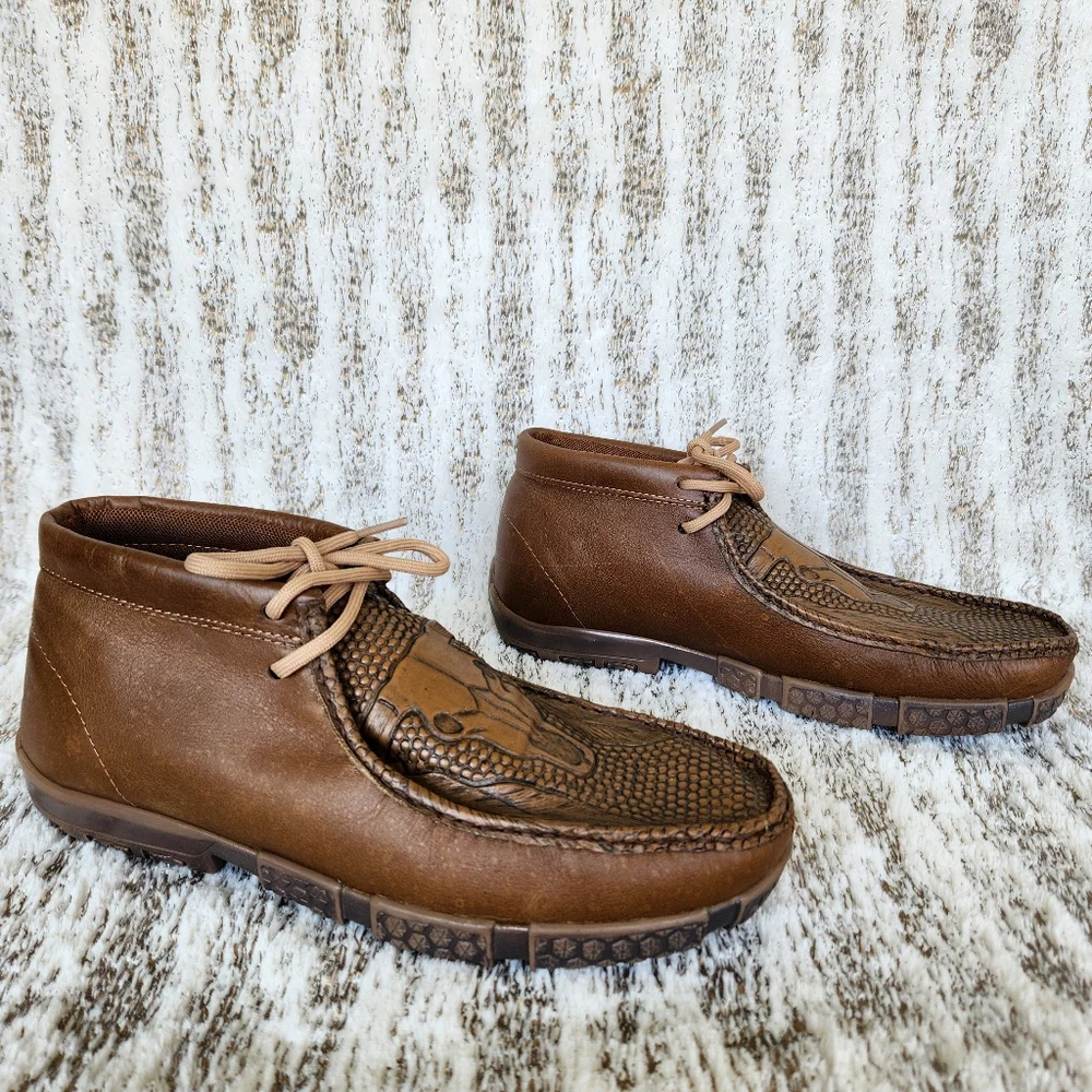 Reywelt Western Chukka Boot Loafer Brown Leather Steer Head | Men's Size 8